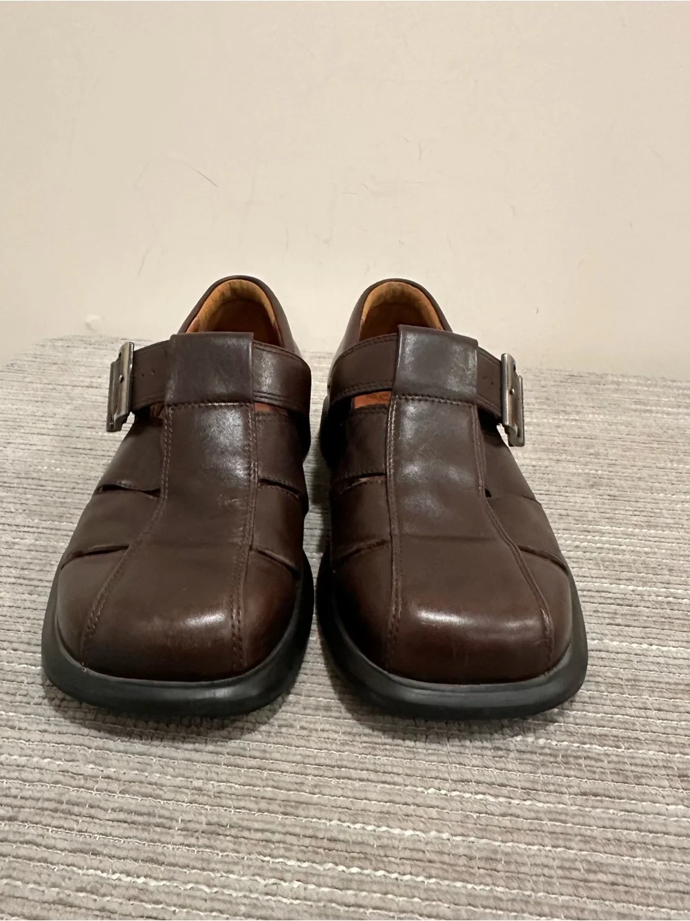 ECCO Men's Brown Leather Fisherman Sandals Casual Shoes US 7.5 $149.95 EUC *